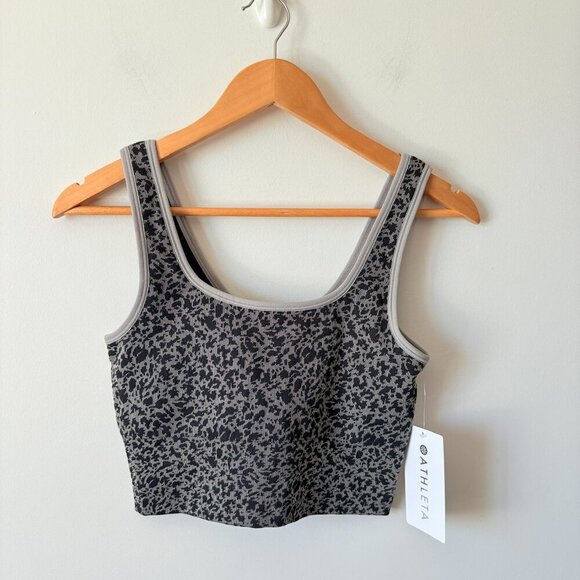 Athleta Aurora Scoop Crop Top Leopard Black Grey NWT Small - Picture 3 of 7